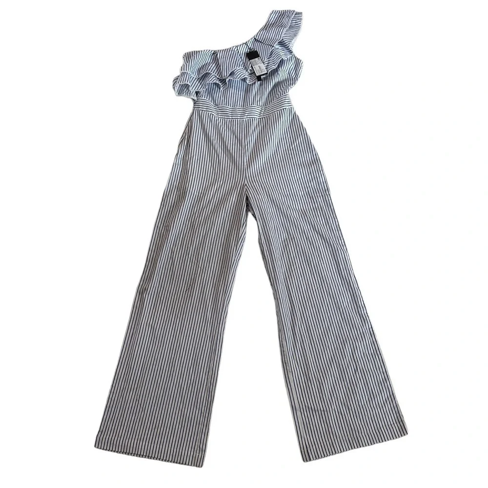 Lost Ink One Shoulder Wide Leg Jumpsuit in Stripe Size XS